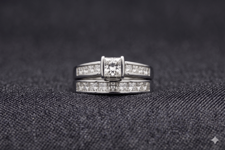 18kt White Gold Diamond Bridal Set Rings Michael Hill 1 RARE 18kt White Gold Princess Diamond Bridal Set Luxury Michael Hill Design Engagement & Wedding Ladies Ring