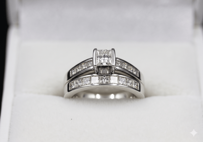 18kt White Gold Diamond Bridal Set Rings Michael Hill 3 RARE 18kt White Gold Princess Diamond Bridal Set Luxury Michael Hill Design Engagement & Wedding Ladies Ring