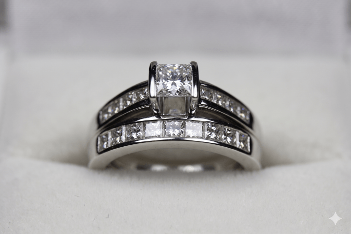 18kt White Gold Diamond Bridal Set Rings Michael Hill 5 RARE 18kt White Gold Princess Diamond Bridal Set Luxury Michael Hill Design Engagement & Wedding Ladies Ring
